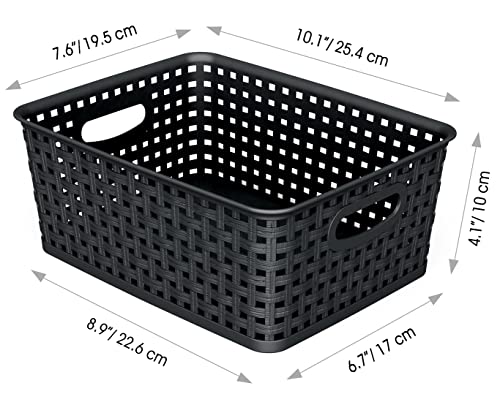 WYT Woven Storage Organizer Basket, 6-Pack Black Plastic Weave Baskets, 10.1 x 7.55 x 4.1 - Image 2