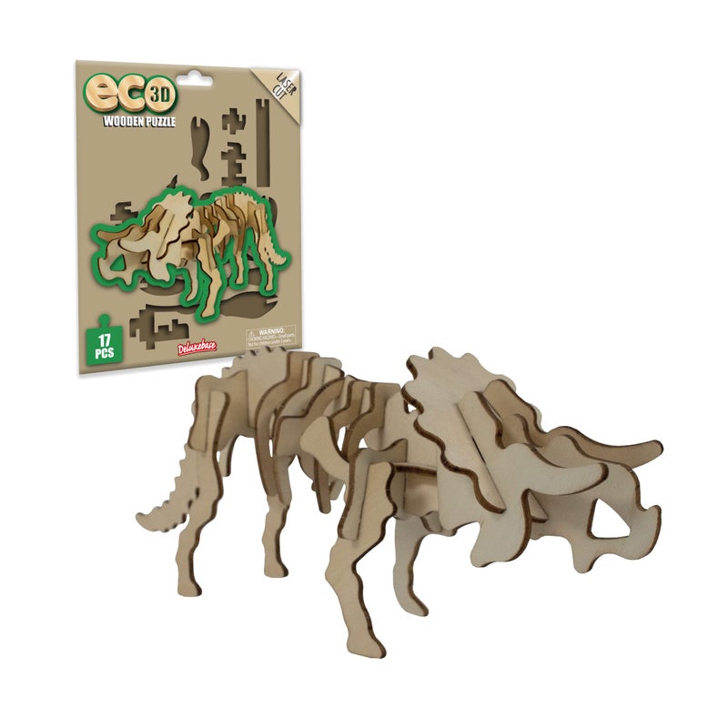 ديلوكس بايز Eco 3D أحذية خشبية triceratops من deluxebase. طابع حيواني DIY 3D ألغاز مجموعة طقم. ألعاب حيوانات ديناصور الخشبية المستدامة - Image 1