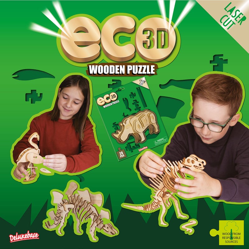  ديلوكس بايز Eco 3D أحذية خشبية triceratops من deluxebase. طابع حيواني DIY 3D ألغاز مجموعة طقم. ألعاب حيوانات ديناصور الخشبية المستدامة - Image 3