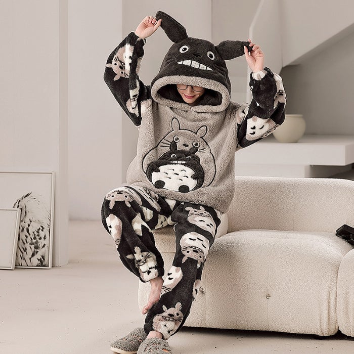 Coral Fleece Pajamas Men's Winter Hooded Fleece Plus Cartoon Cute Dinosaur Plus Size Teenager Home Suit - Image 1