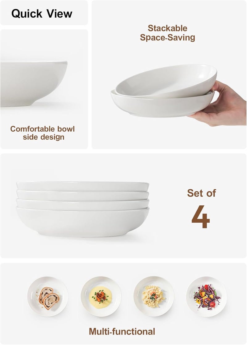 E-liu Porcelain 30 Oz Pasta Bowls Salad Bowls Dinnerware Set for Serving Soup Pasta Noodles Large Capacity Plates Microwave  Dishwasher Safe Set of 4 - Image 4