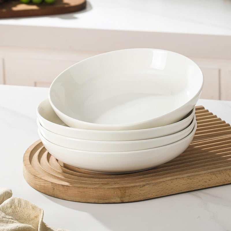 E-liu Porcelain 30 Oz Pasta Bowls Salad Bowls Dinnerware Set for Serving Soup Pasta Noodles Large Capacity Plates Microwave  Dishwasher Safe Set of 4 - Image 1