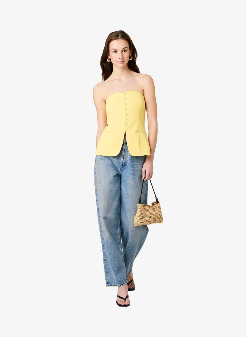 فرنش كونكشن Women's Harrie Tailored Faux Button White Strapless Top