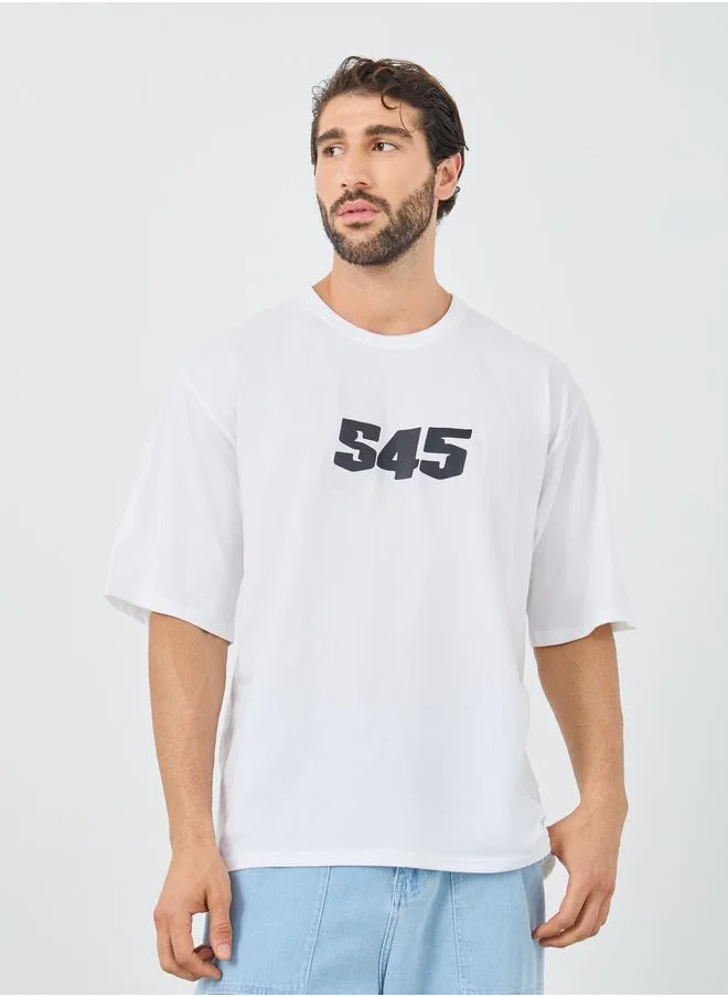 ستايلي Styli Slogan Print Round Neck Oversized T-Shirt
