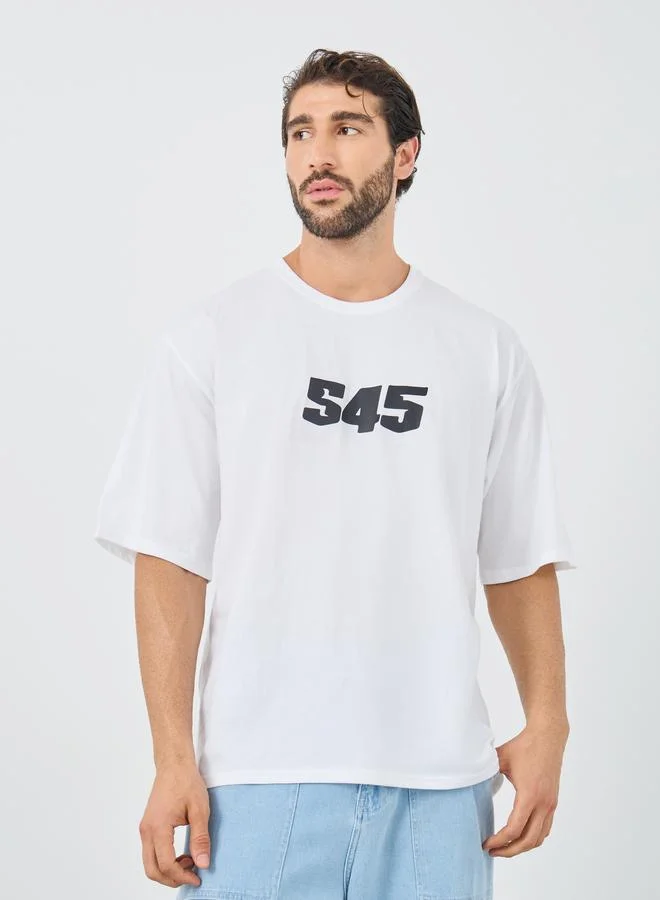 Styli Slogan Print Round Neck Oversized T-Shirt