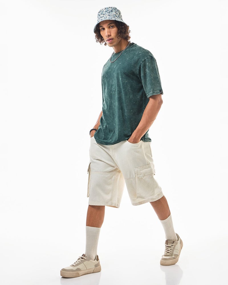 bewakoof Men's Green Oversized Acid Wash T-shirt - Image 5