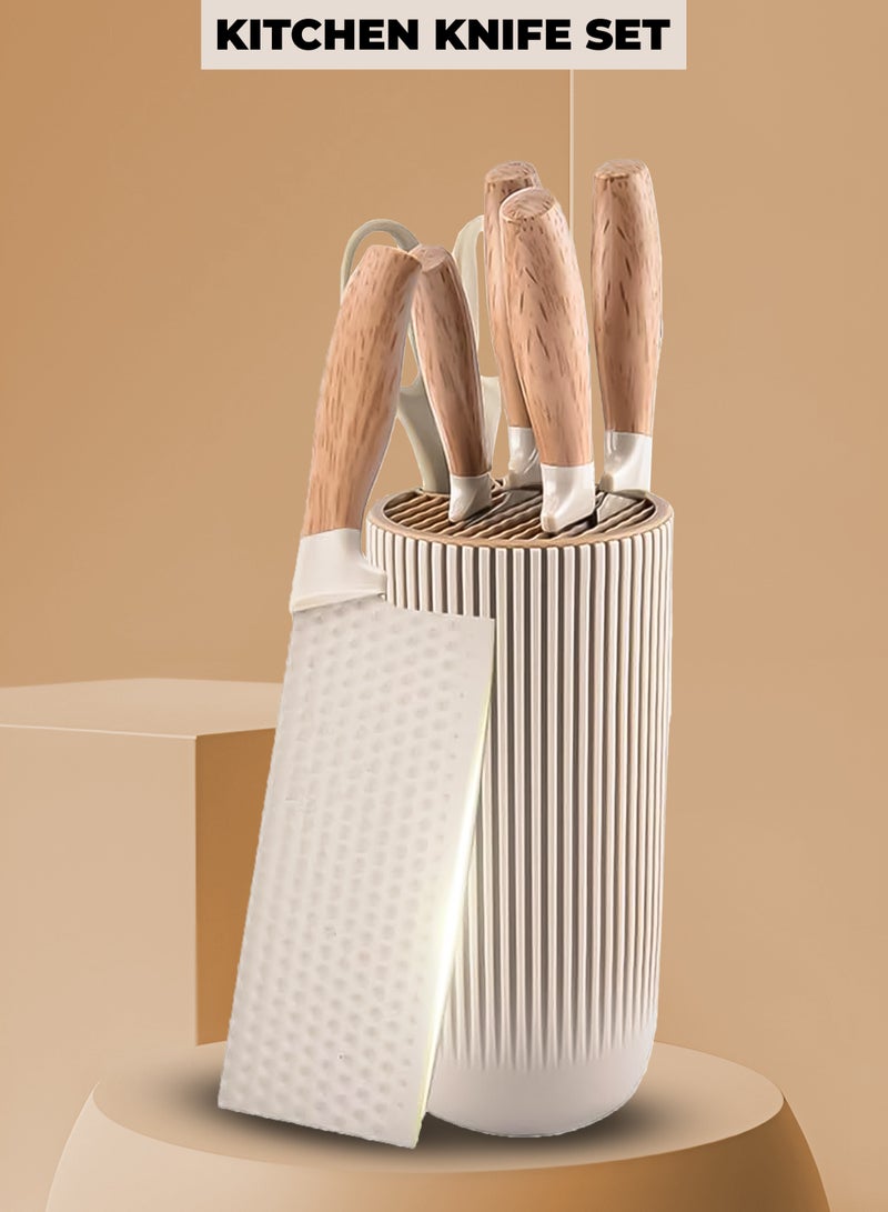 NextWave Kitchen Knife Set,6-Piece Khaki Kitchen Knife Set with Knife Block – Non-Stick Stainless Steel Sharp Blades, Anti-Rust & Ergonomic Design for Home, Restaurant - Image 1