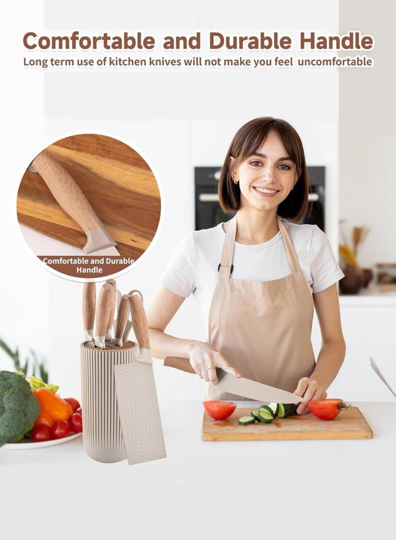 NextWave Kitchen Knife Set,6-Piece Khaki Kitchen Knife Set with Knife Block – Non-Stick Stainless Steel Sharp Blades, Anti-Rust & Ergonomic Design for Home, Restaurant - Image 3