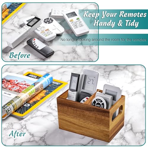 DRASTAR Remote Control Holder, Wood TV Remote Holder, Remote Storage Caddy, Remote Control Organizer (Acacia, 2 Slots) - Image 2