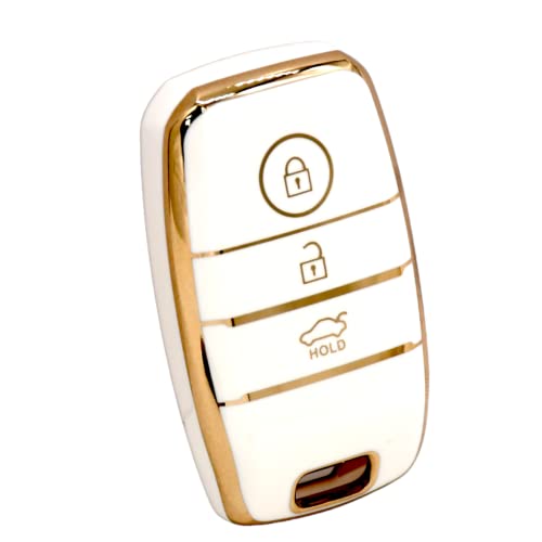 KMH TPU Gold Car Smart Key Cover Compatible for Kia Seltos, Sonet, Carens 3 Push Button Smart Key Shell Case Holder, Key Protector with Keychain (White Gold) Pack of 2 - Image 3
