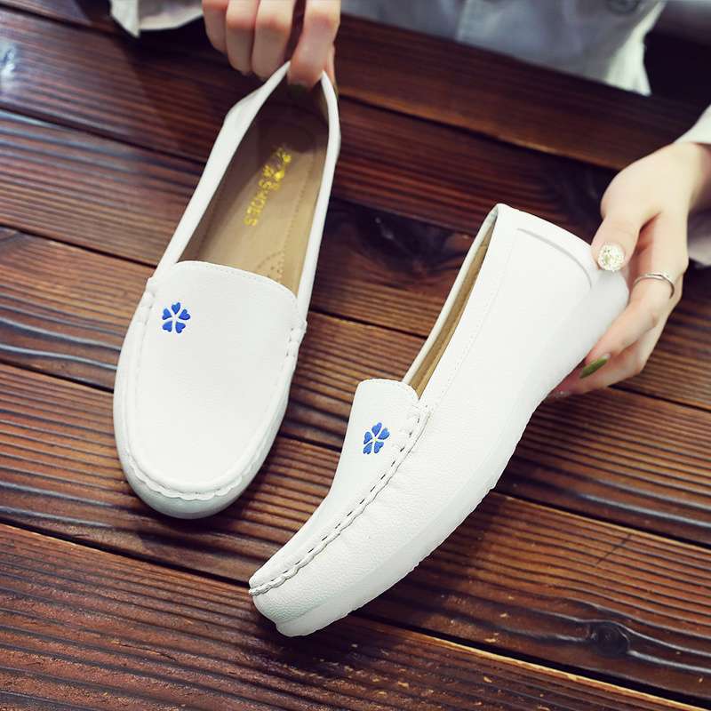 Spring and Autumn Nurses Shoes White Flat-soled Comfortable Soft-soled Work Shoes Non-slip White Shoes Hospital Womens Single Shoes plus size 42 102 blue flower white normal code 
