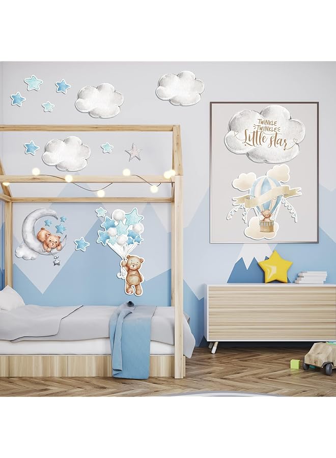 إيروريكس ملصقات حائط على شكل دب، ديكور غرفة الأطفال، دب نائم على القمر والنجوم، ديكور غرفة الأطفال، قمر الأحلام الحلوة، نجمة الهواء الساخن، ديكور غرفة استحمام الطفل، غرفة نوم الأطفال، غرفة اللعب، أزرق - Image 4