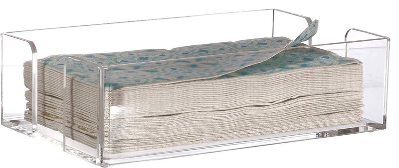 Cq acrylic حامل مناديل الضيوف من الأكريليك Cq، 9"x 5.5" حامل مناديل العشاء الشفاف، حامل مناشف اليد للحمام، صينية تخزين مناديل الضيوف للحمام، المطبخ، الحفلات، الزفاف، الفعاليات، مطعم الفندق - Image 1