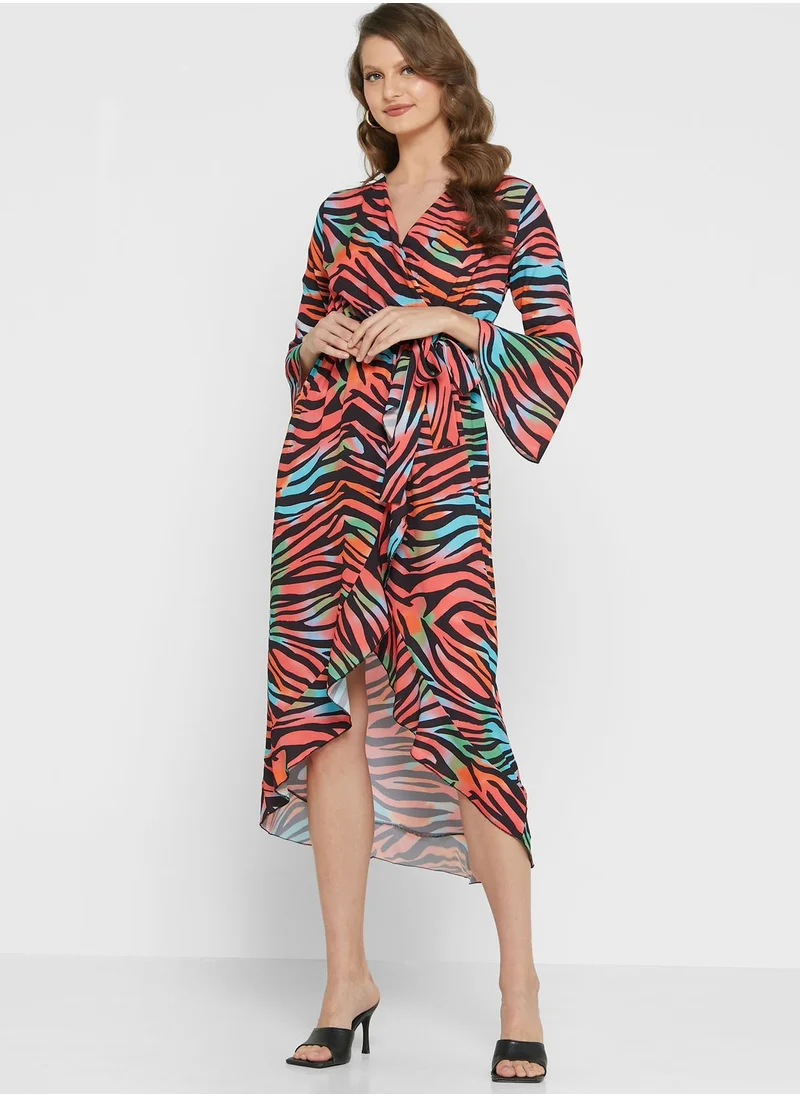 LASULA Ruffle Detail Printed Dress