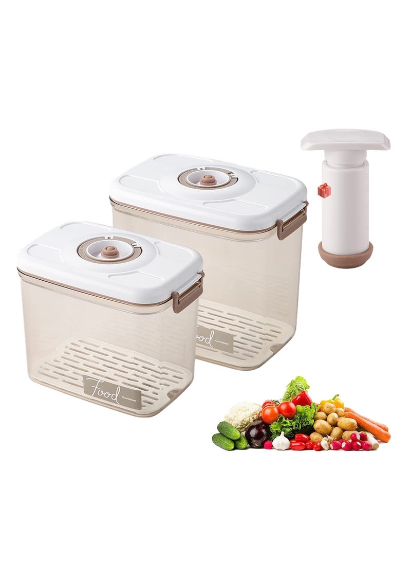 SOLARAE Kitchen Storage Box Set, 2 Pcs Vacuum Food Container Boxes with Vacuum Pump, Transparent Plastic Food Storage Case with Airtight Lid and Time Compass for Vegetables, Fruits and Meats - Image 1