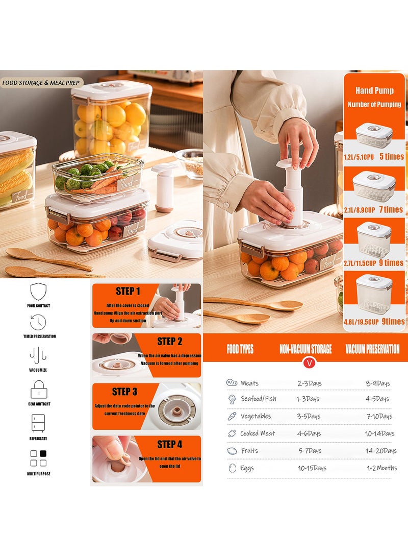 SOLARAE Kitchen Storage Box Set, 2 Pcs Vacuum Food Container Boxes with Vacuum Pump, Transparent Plastic Food Storage Case with Airtight Lid and Time Compass for Vegetables, Fruits and Meats - Image 4