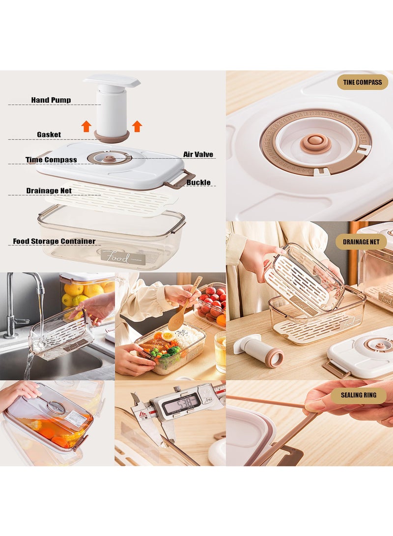 SOLARAE Kitchen Storage Box Set, 2 Pcs Vacuum Food Container Boxes with Vacuum Pump, Transparent Plastic Food Storage Case with Airtight Lid and Time Compass for Vegetables, Fruits and Meats - Image 5