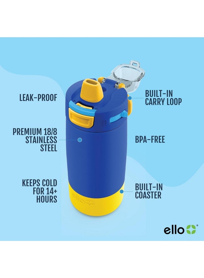 Ello Ello Kids Colby 12oz Stainless Steel Insulated Water Bottle with Straw and Built-In Silicone Coaster Carrying Handle and Leak-Proof Locking Lid for School Backpack, Lunchbox, and Outdoor Sports, Blue - Image 2