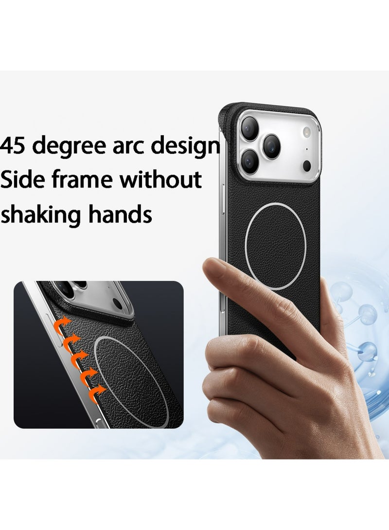 X-level iPhone 17 Pro Max case with Frameless Leather Anti-Drop Protection Magnetic Phone Case for iPhone, Compatible with MagSafe (Black) - Image 5