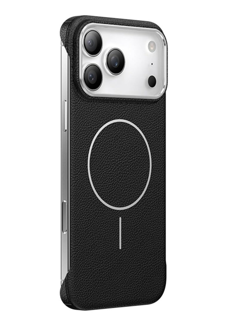 X-level iPhone 17 Pro Max case with Frameless Leather Anti-Drop Protection Magnetic Phone Case for iPhone, Compatible with MagSafe (Black) - Image 1