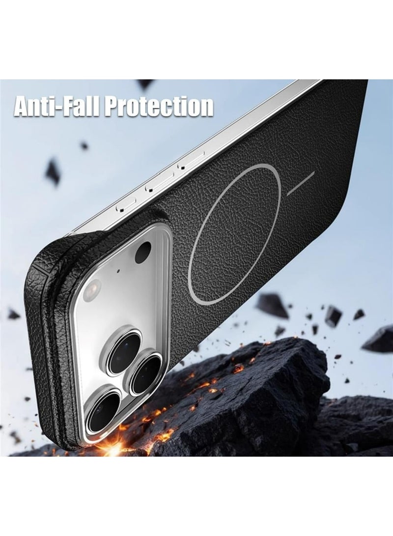 X-level iPhone 17 Pro Max case with Frameless Leather Anti-Drop Protection Magnetic Phone Case for iPhone, Compatible with MagSafe (Black) - Image 2