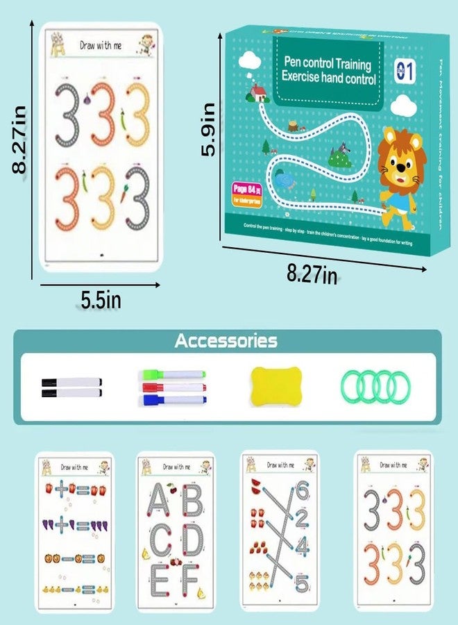 Fennec Mart Magical Tracing Workbook Set 64 Pages Alphabet & Number Writing Practice Book for Kids Reusable Handwriting Pen Control Training for Preschool Learning - Image 2