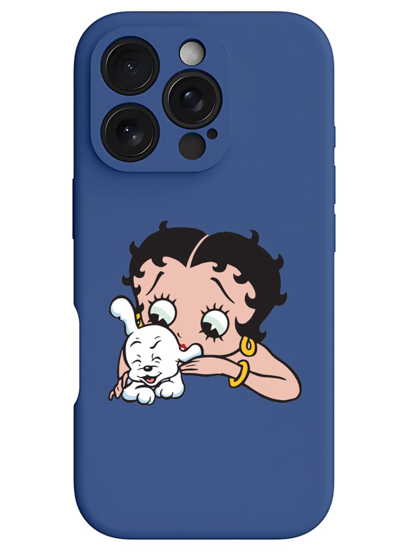 Theodor iPhone 16 Pro Blue Protective Slim Fit Case Liquid Silicone Cover with Full Body Protection Anti-Scratch Shockproof Case For iPhone - Betty Boop with dog - Image 1