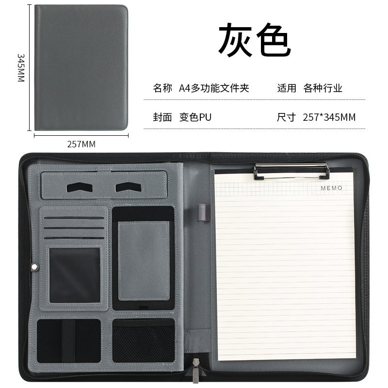Multi-Functional Wear-Resistant Sofa Leather Folder Business Office Zipper Bag Data Sales Folder Contract Manager Folder - Image 1