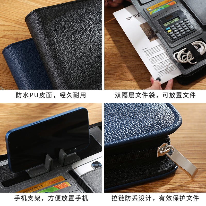 Multi-Functional Wear-Resistant Sofa Leather Folder Business Office Zipper Bag Data Sales Folder Contract Manager Folder - Image 4