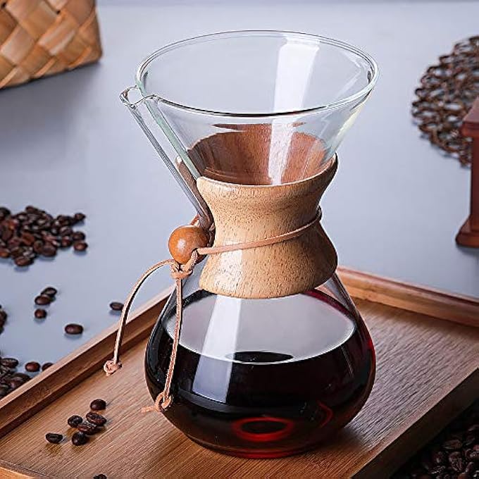 QLESHINING ماكينة تحضير القهوة Okclod Wood Neck Pour Over مع فلتر دائم ووسادة كوستر 400 مل - Image 4