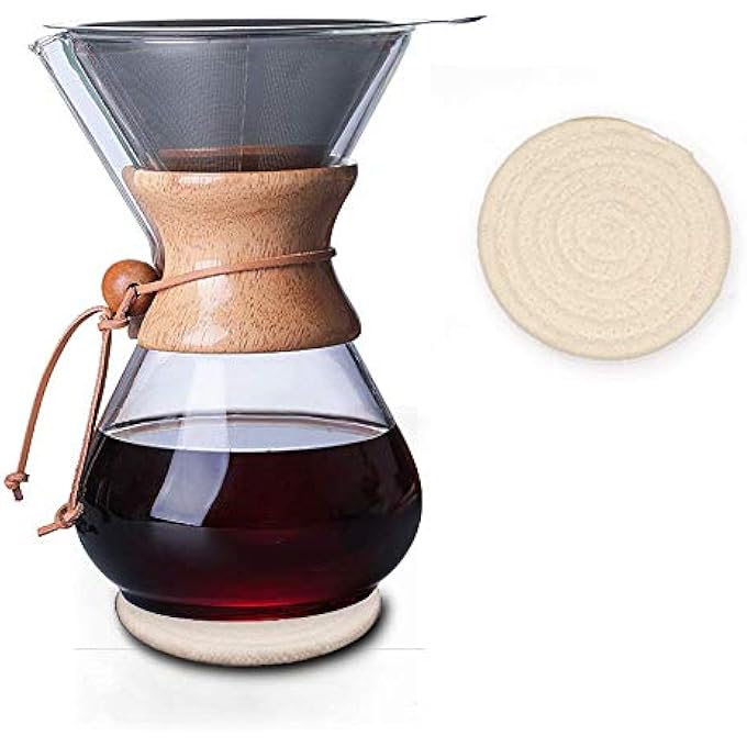 QLESHINING ماكينة تحضير القهوة Okclod Wood Neck Pour Over مع فلتر دائم ووسادة كوستر 400 مل - Image 1
