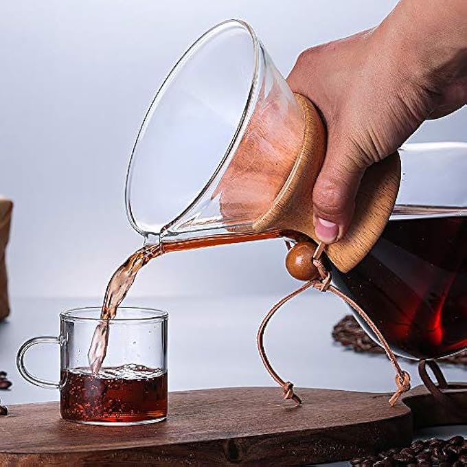 QLESHINING ماكينة تحضير القهوة Okclod Wood Neck Pour Over مع فلتر دائم ووسادة كوستر 400 مل - Image 3