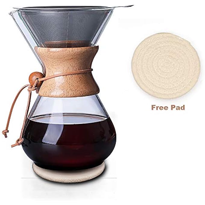 QLESHINING ماكينة تحضير القهوة Okclod Wood Neck Pour Over مع فلتر دائم ووسادة كوستر 400 مل - Image 5