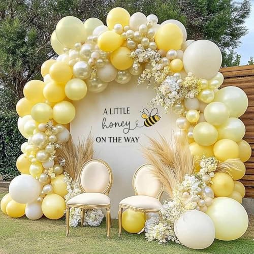 Partycus Yellow Balloon Arch Kit Double Stuffed Pastel Light Yellow Pearl White Sand Balloon Garland for Bee Baby Shower Bridal Wedding Birthday Lemon Valentine Party - Image 1