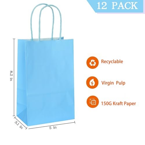 AZOWA Gift Bags Small Kraft Paper Bags with Handles (5 x 3.1 x 8.2 in, Blue, 12 Pcs) - Image 2