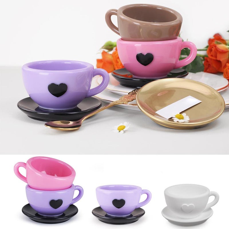 DIY Crystal Epoxy Plaster Cement Heart-Shaped Tea Cups, Coffee Cups, Saucers, Storage Mirror Silicone Mold - Image 5