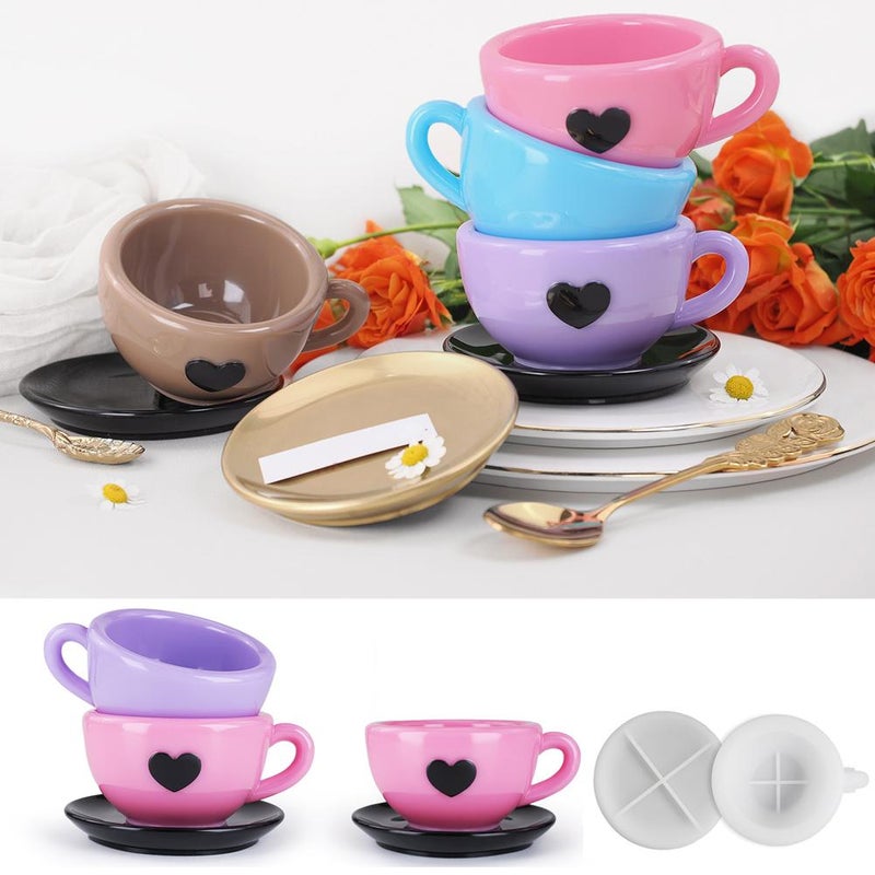 DIY Crystal Epoxy Plaster Cement Heart-Shaped Tea Cups, Coffee Cups, Saucers, Storage Mirror Silicone Mold - Image 4