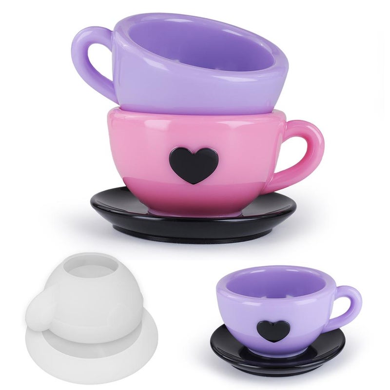 DIY Crystal Epoxy Plaster Cement Heart-Shaped Tea Cups, Coffee Cups, Saucers, Storage Mirror Silicone Mold - Image 3