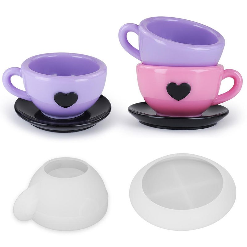DIY Crystal Epoxy Plaster Cement Heart-Shaped Tea Cups, Coffee Cups, Saucers, Storage Mirror Silicone Mold - Image 2