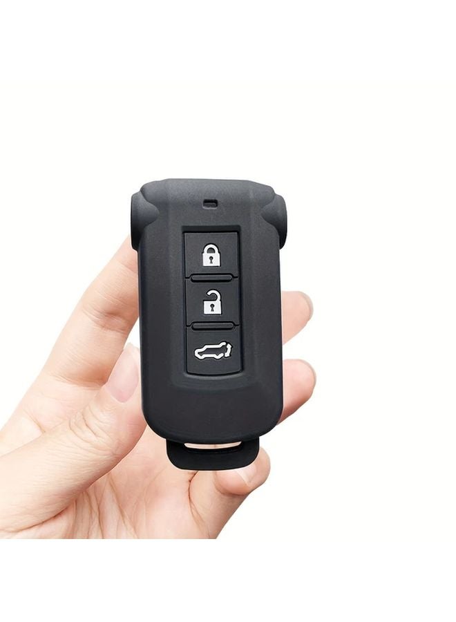 غطاية مفتاح السيليكون المصبوب لميتسوبيشي باجيرو أوتلاندر PHEV D5 دليكا ريموت 3 أزرار حماية أسود مع زر أحمر - Image 4