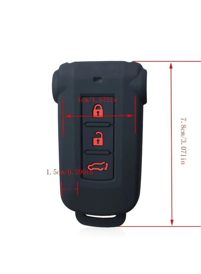 غطاية مفتاح السيليكون المصبوب لميتسوبيشي باجيرو أوتلاندر PHEV D5 دليكا ريموت 3 أزرار حماية أسود مع زر أحمر - Image 2