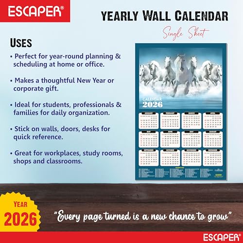 ESCAPER 7 Horses Wall Calendar 2026 hanging (45 x 30 cm), Seven Horses Wall Calendar 2026, Seven Horses Calendar, Seven Horse Wall Decor, New Year Calendar 2026, New Year Gift - Image 3
