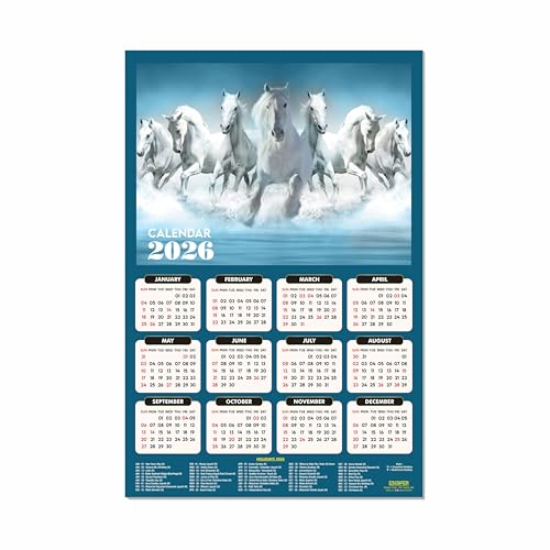 ESCAPER 7 Horses Wall Calendar 2026 hanging (45 x 30 cm), Seven Horses Wall Calendar 2026, Seven Horses Calendar, Seven Horse Wall Decor, New Year Calendar 2026, New Year Gift - Image 1
