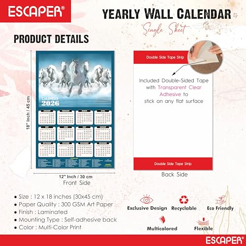 ESCAPER 7 Horses Wall Calendar 2026 hanging (45 x 30 cm), Seven Horses Wall Calendar 2026, Seven Horses Calendar, Seven Horse Wall Decor, New Year Calendar 2026, New Year Gift - Image 4