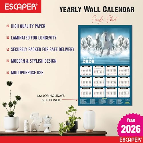 ESCAPER 7 Horses Wall Calendar 2026 hanging (45 x 30 cm), Seven Horses Wall Calendar 2026, Seven Horses Calendar, Seven Horse Wall Decor, New Year Calendar 2026, New Year Gift - Image 2