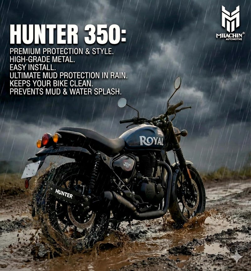 MILACHIN Hunter 350 Rear Mudguard, Rear Reflector Guard, Mud Flap, Splash Guard Tyre Hugger, Rust-Resistant Branded Design Easy Installation Compatible for Royal Enfield Hunter 350 - Image 3