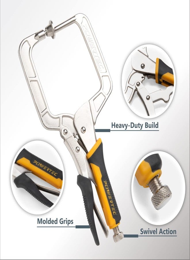 باورتيك مشبك جيب POWERTEC، مشبك سريع الفك بزاوية قائمة 12 بوصة لأعمال النجارة في الجيب، مشابك بمقبض مريح ووسادة دوارة، مشابك لأعمال النجارة، أعمال يدوية، صنع الأدراج - قطعتان (71744) - Image 2