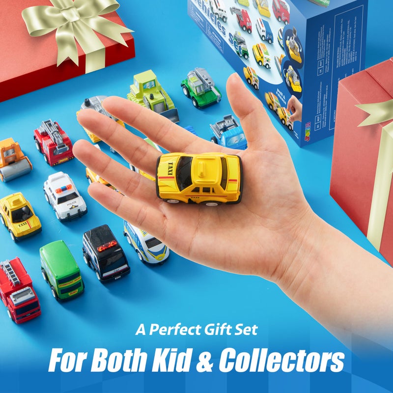 JOYIN 18 Pcs Pull Back City Cars and Trucks Toy Vehicles Set, Friction Powered Cars Toys for Toddlers, Kids Stocking Stuffers, Treasure Box Gifts for Classroom, Christmas Great Gifts for Grandkids - Image 2