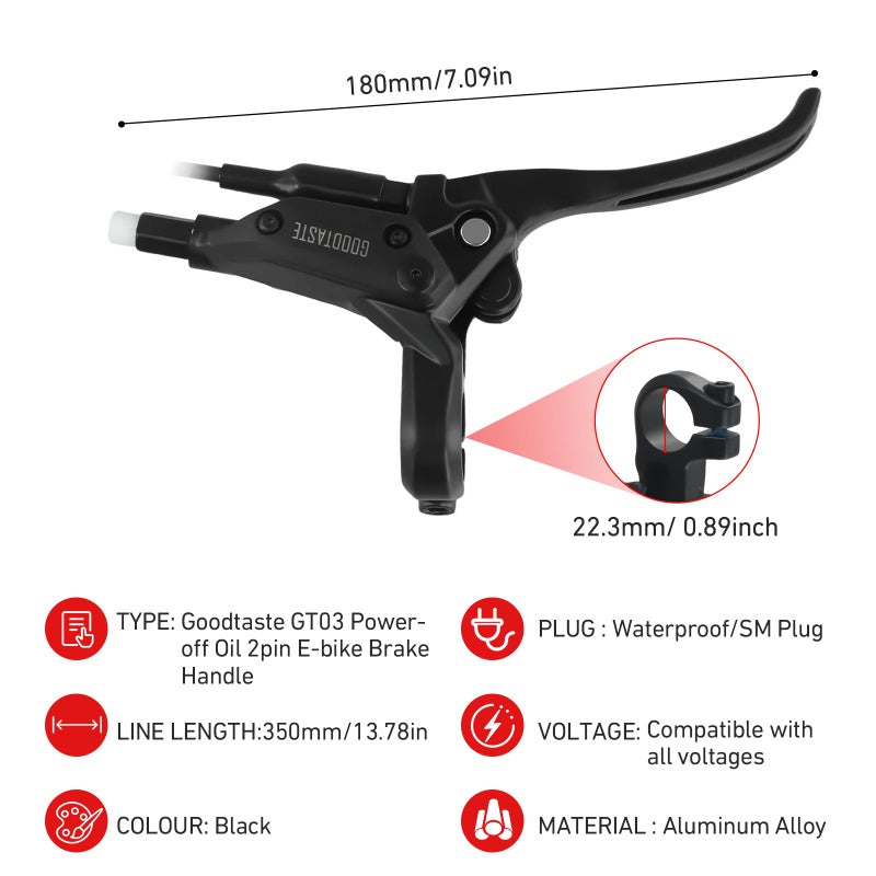 Drhomeam Left & Right Electronic Brake Lever Set for Most Electric Bicycle, GT03 Oil Power-Off Function Ebike Handle, Brake Grips for Electric Bike, Ebike Accessories Cut Off Power (A Pair) - Image 3