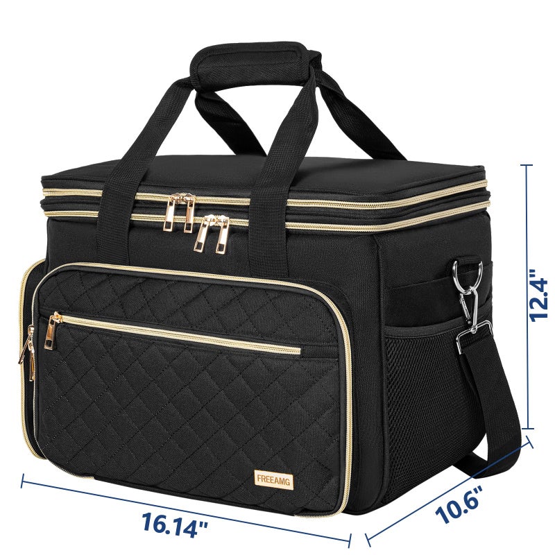 FREEAMG Knitting Bag Yarn Storage Tote, Large Crochet Organizer Bag, Yarn Holder Case for Knitting Needles, Knitting Project Bag with Inner Divider for Knitting Accessories, Crochet Hooks, Black - Image 2